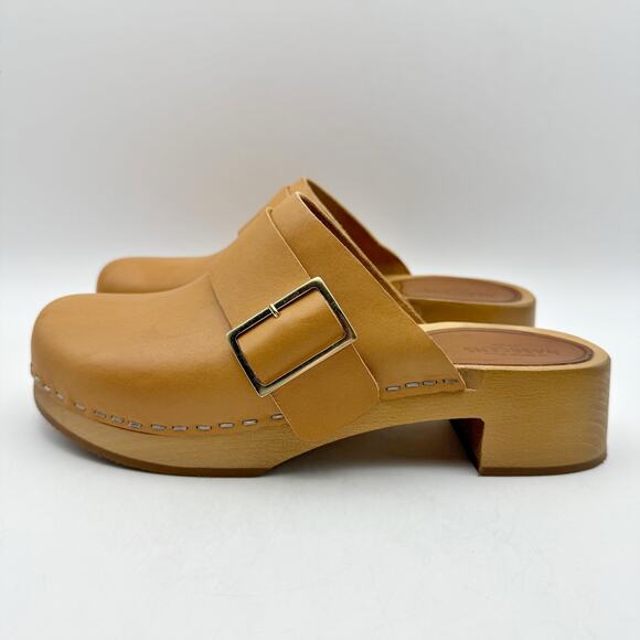 Swedish Hasbeens Womens Slejf Clog EU 37 US 7 Brown Leather Wood Sole NWOB - Picture 7 of 11